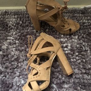 Express micro suede, block heel. Worn 1x